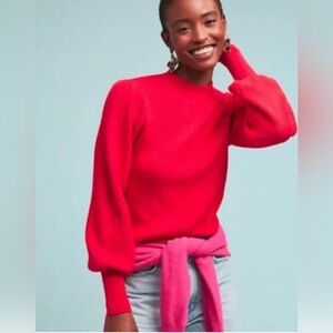 Anthropologie Line & Dot Balloon Sleeve Red Sheridan Sweater, size M
